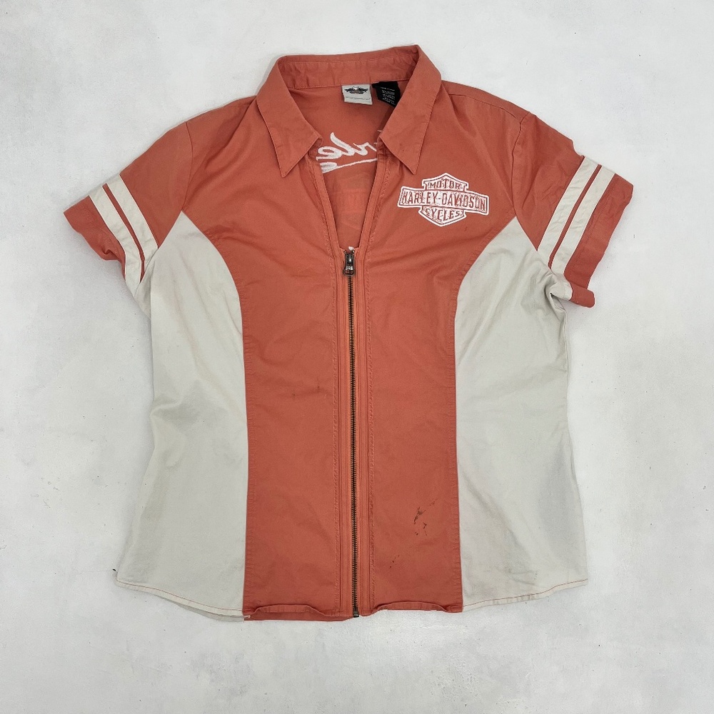 Harley Davidson Womens Size 2X-Large Shirt Pink Short Sleeve Full Zip